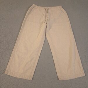 Eddie Bauer Pants Womens S Beige Linen Blend Wide Leg Crop Elastic Waist Pocket